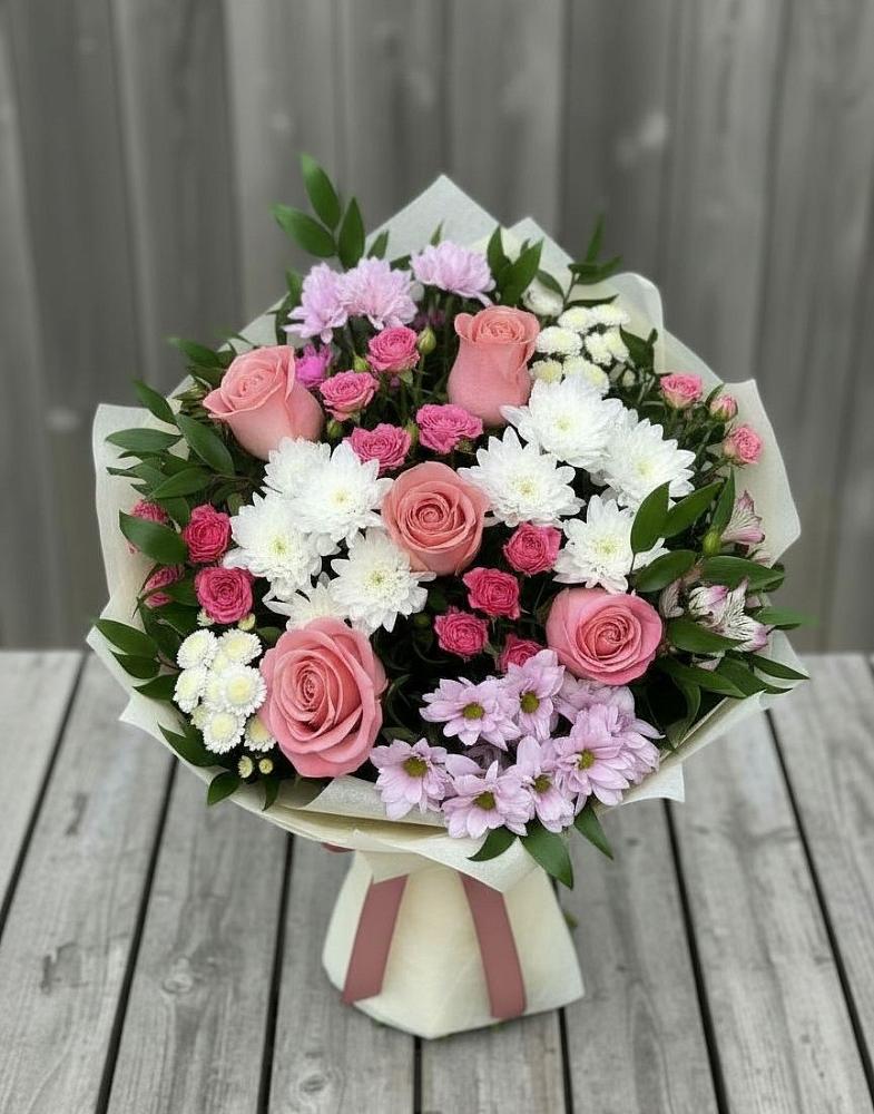 Букет цветов из: Альстромерии, Гвоздики, Розы и Хризантемы в Поселке имени Дзержинского