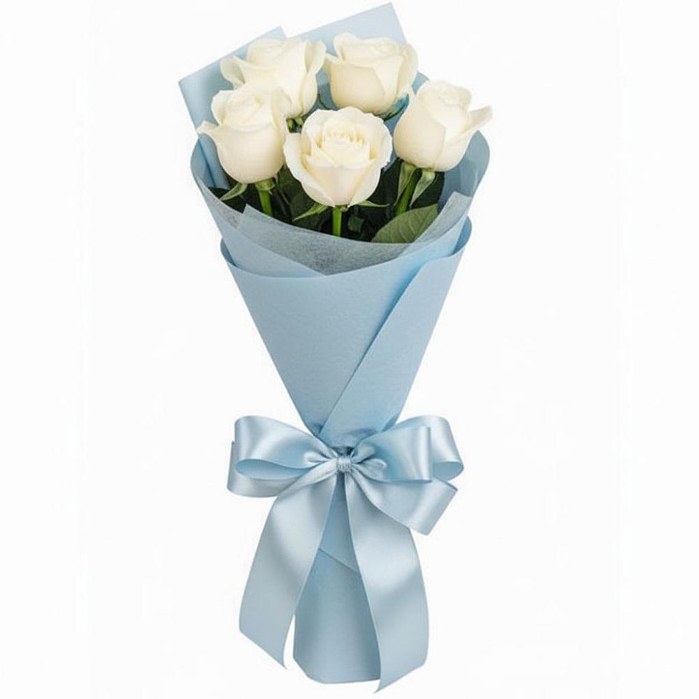 Букет 5 Белых роз Проуд в Поселке имени Дзержинского