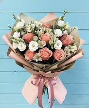 Букет цветов из:  Розы, Альстромерии и Лизиантусы #REPLACE_PRED# Поселке имени Дзержинского