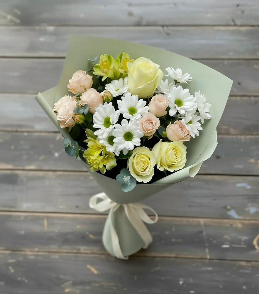 Букет цветов из: Альстромерии, Розы и Хризантемы в Поселке имени Дзержинского