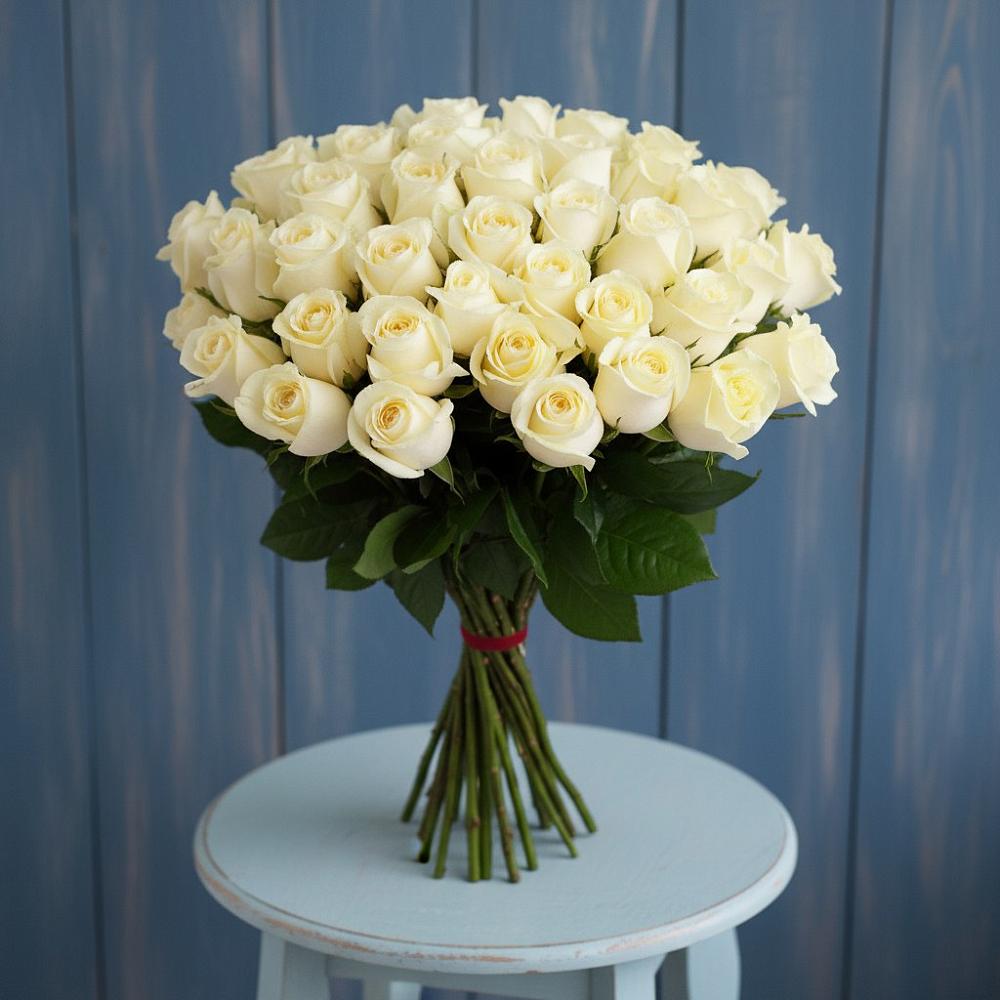 Букет 51 Белая роза Эдлесс Лав в Поселке имени Дзержинского