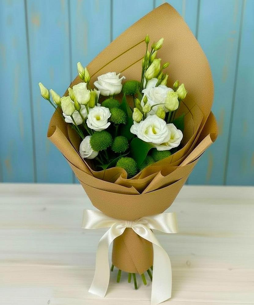 Букет цветов из: Хризантемы и Лизиантусы в Поселке имени Дзержинского