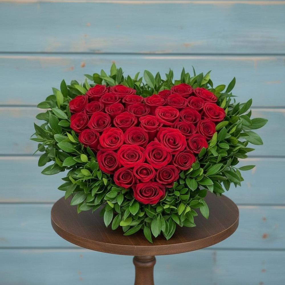 Цветочная композиция из Розы в виде сердца в Поселке имени Дзержинского