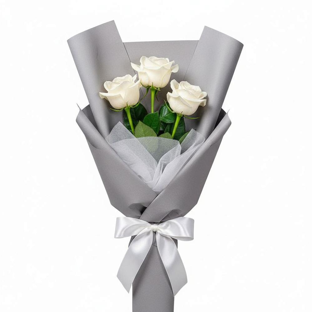 Букет 3 белые розы в Поселке имени Дзержинского