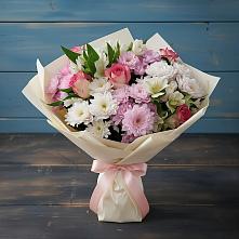 Букет цветов из:  Хризантемы, Альстромерии и Розы в Поселке имени Дзержинского