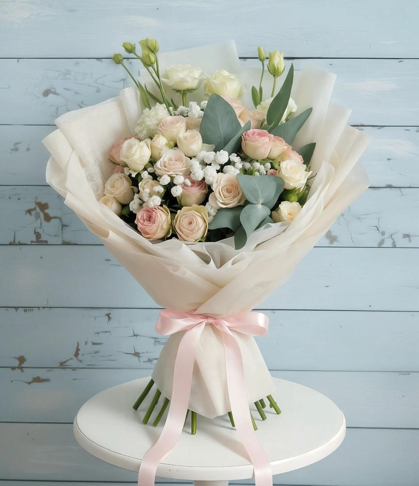 Букет цветов из: Розы и Лизиантусы в Поселке имени Дзержинского