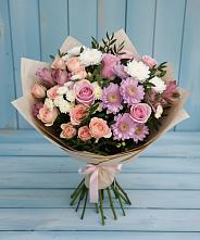 Букет цветов из:  Хризантемы, Розы и Альстромерии в Поселке имени Дзержинского