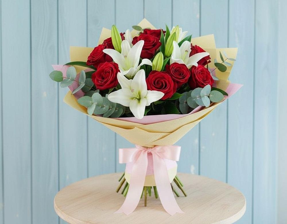 Букет цветов из: Лилии и Розы в Поселке имени Дзержинского